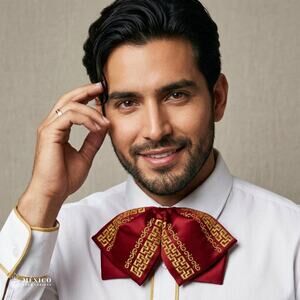 Mexican Embroidered Charro Moño – Traditional Satin Mariachi Bow Tie
